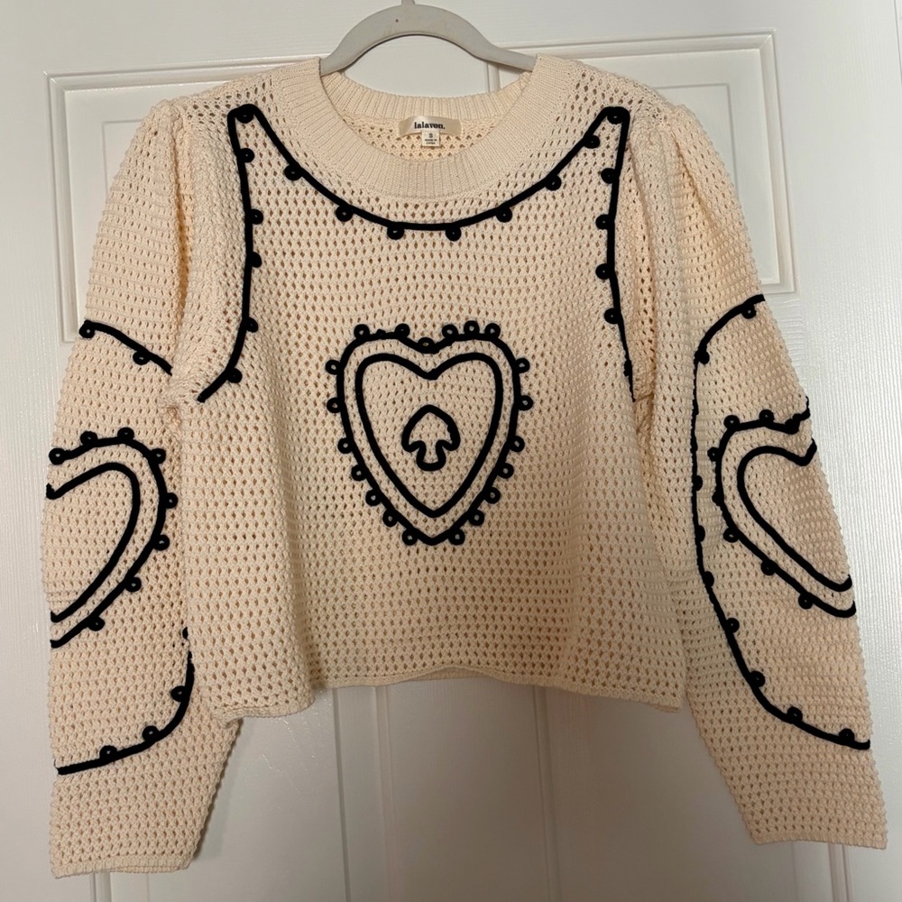 Bohme Cream and Black Heart Sweater